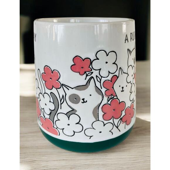 NEW Floral Purrfect Day Grey Tabby Cat Cats Pink Flowers 18oz Coffee Tea Mug - Picture 2 of 3